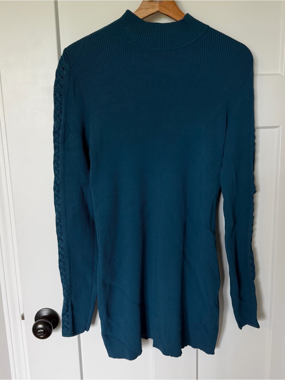 White House Black Market Teal Ribbed Mock Neck Sweater Dress Large EUC